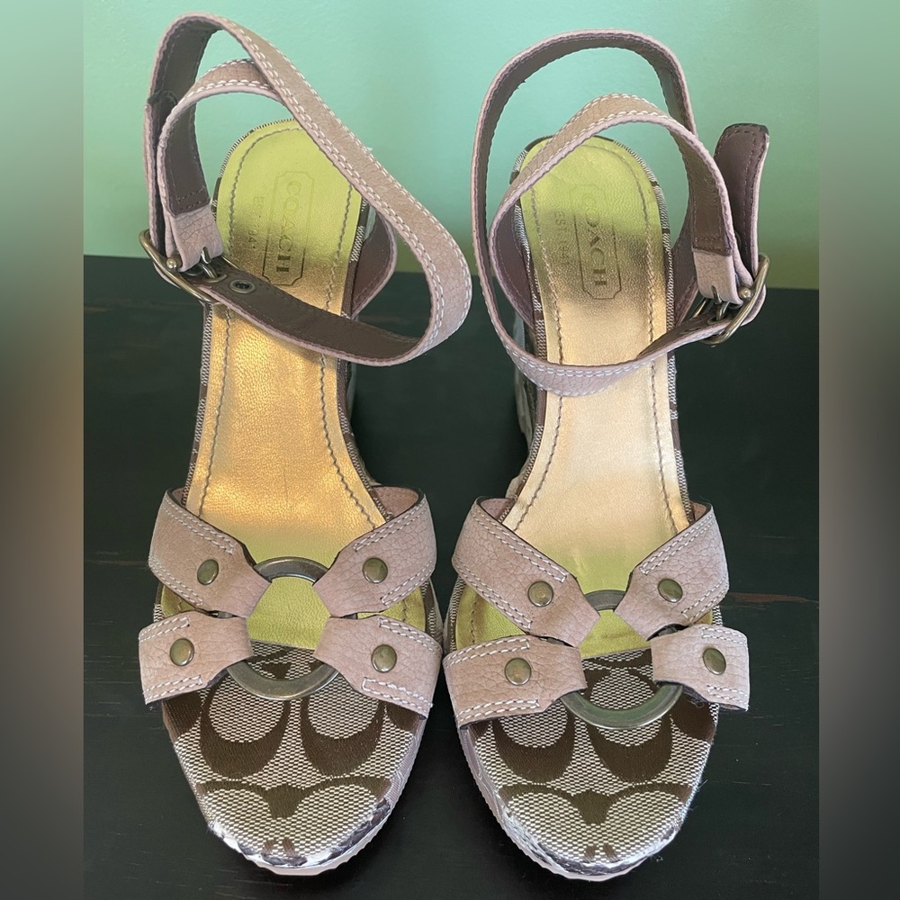 Pristine condition. Coach Kallista Tan Signature Multi-patch Wedge Women’s 7.5